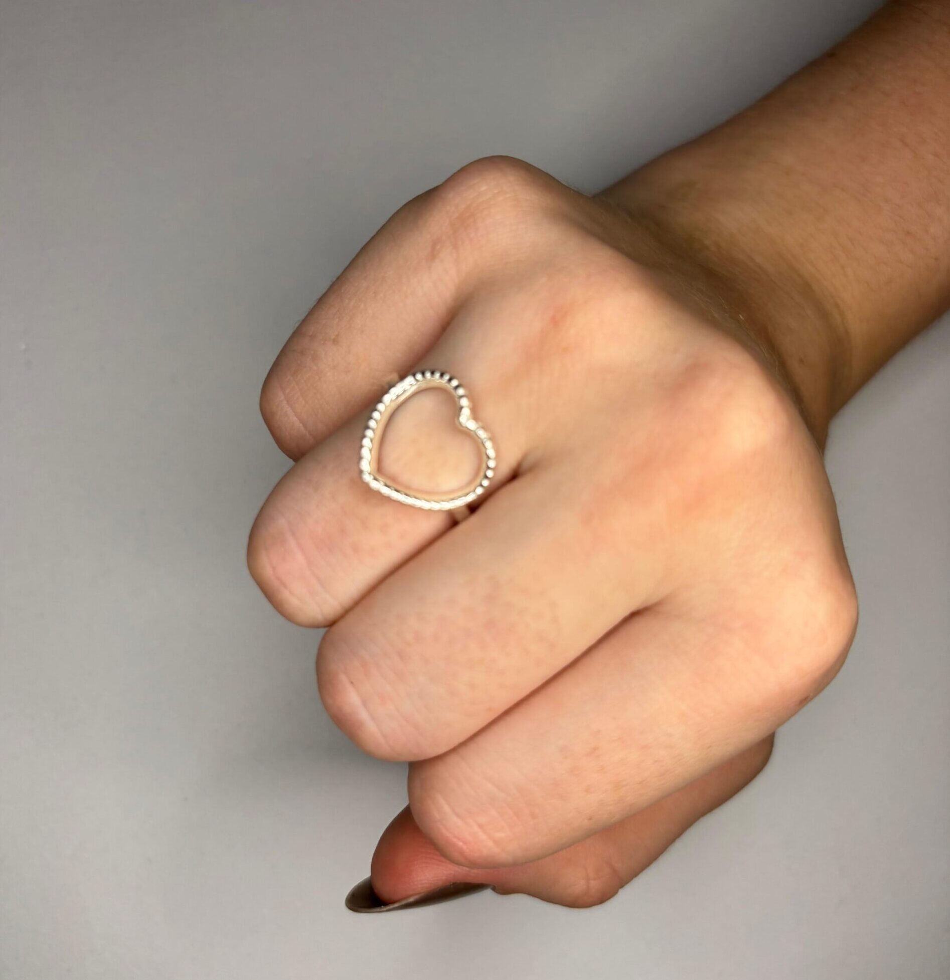 Anel coração bolinha aberto PRATA 925